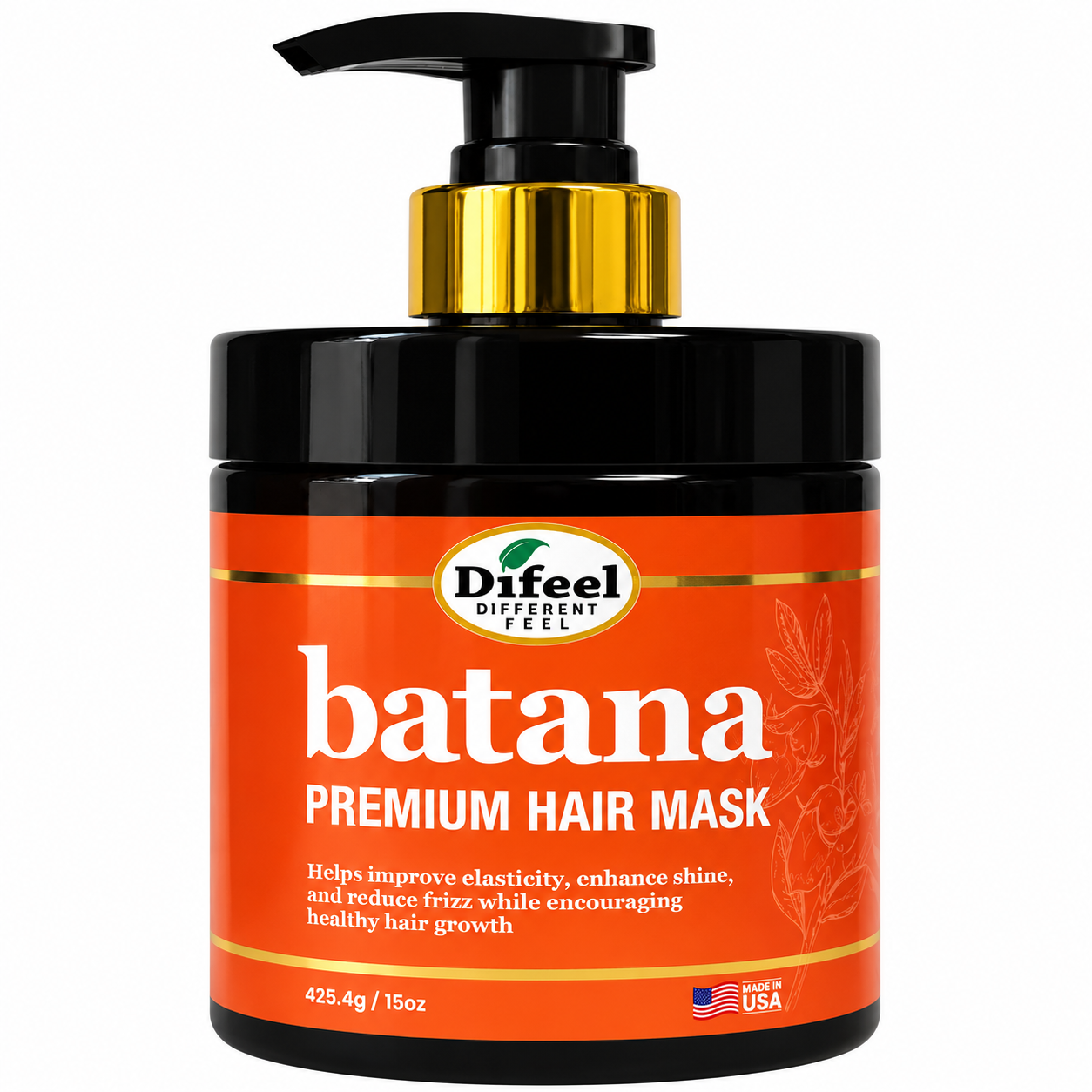Difeel Batana Premium Hair Mask 425g hair mask for elasticity, shine, frizz while encouraging growth on a white background