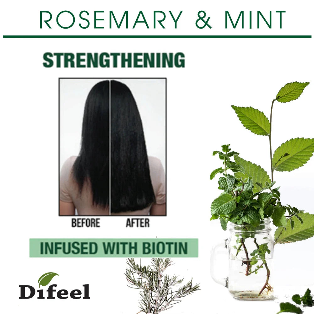 Difeel Rosemary and Mint Hot Oil Hair Treatment with Biotin 8oz for dry scalp split ends shine strength and manageability