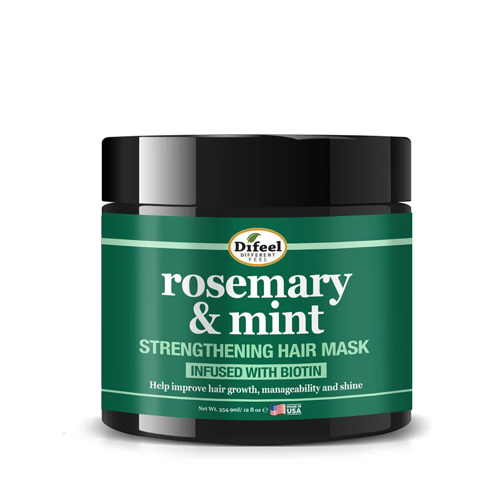Difeel Rosemary and Mint Strengthening Hair Mask with Biotin 12oz for dry damaged hair strength softness shine and manageability