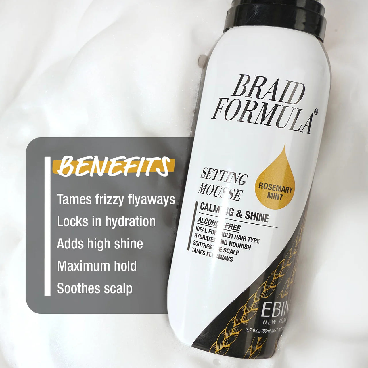 Ebin New York Braid Formula Setting Mousse Strengthening &amp; Shine Sweet Almond Oil