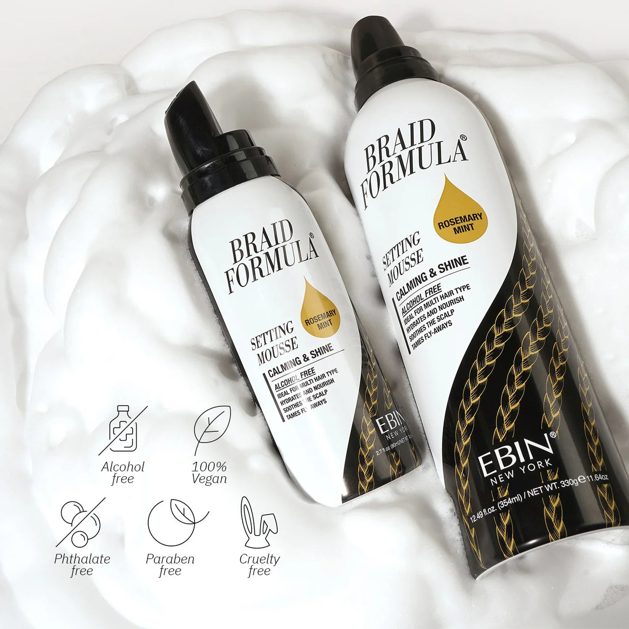 Ebin New York Braid Formula Setting Mousse Strengthening &amp; Shine Sweet Almond Oil