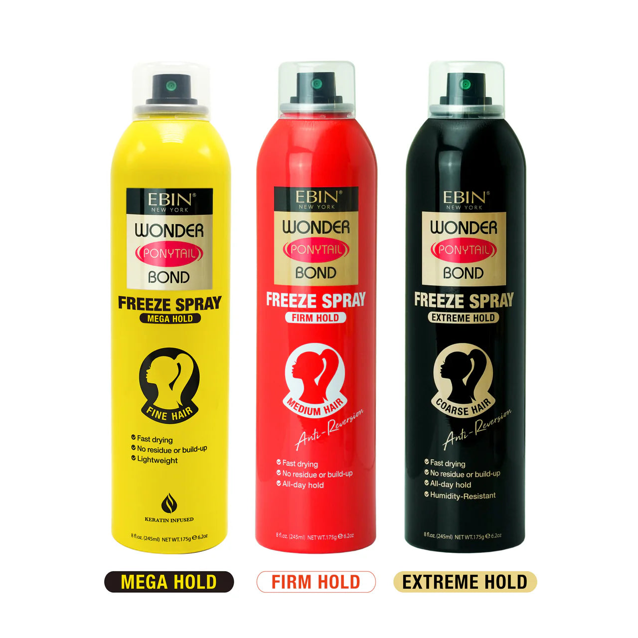Ebin New York Wonder Ponytail Bond Freeze Spray Firm Hold 245ml - UK Shipping Only