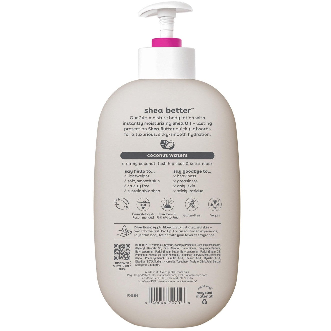 EOS Shea Better 24H Moisture Body Lotion Coconut Waters 473ml back of product