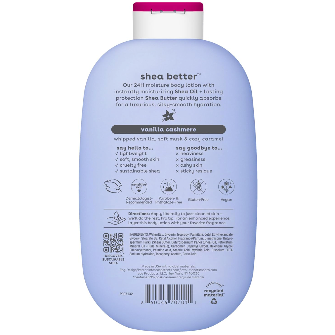 EOS Shea Better 24H Moisture Body Lotion Vanilla Cashmere 473ml back