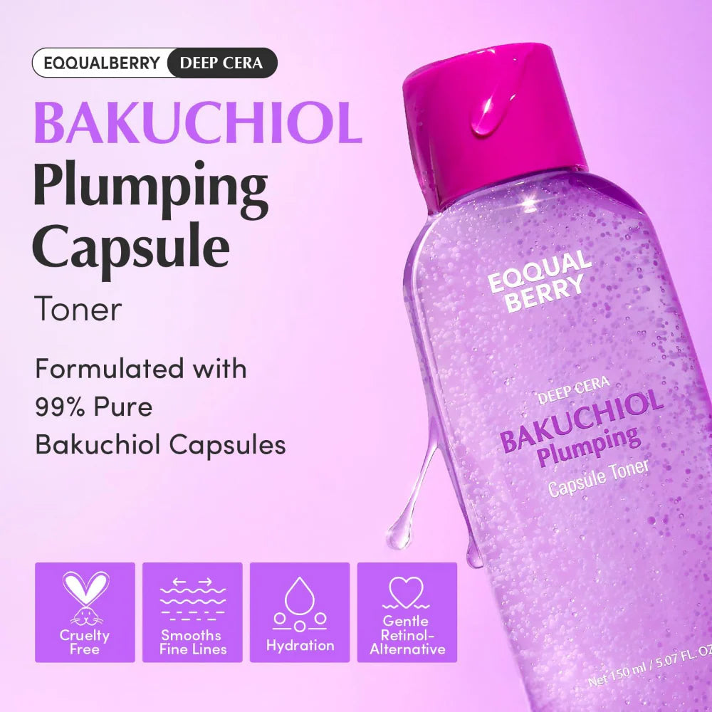 eqqualberry bakuchiol plumping capsule toner 150ml infographic
