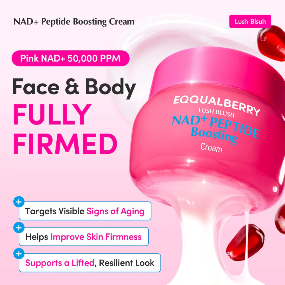 equalberry lush blush nad+ peptide boosting cream infographic