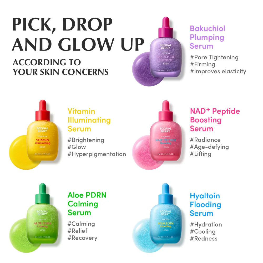 eqqualberry aloe pdrn serum 30ml pick, drop and glow up, serum collection