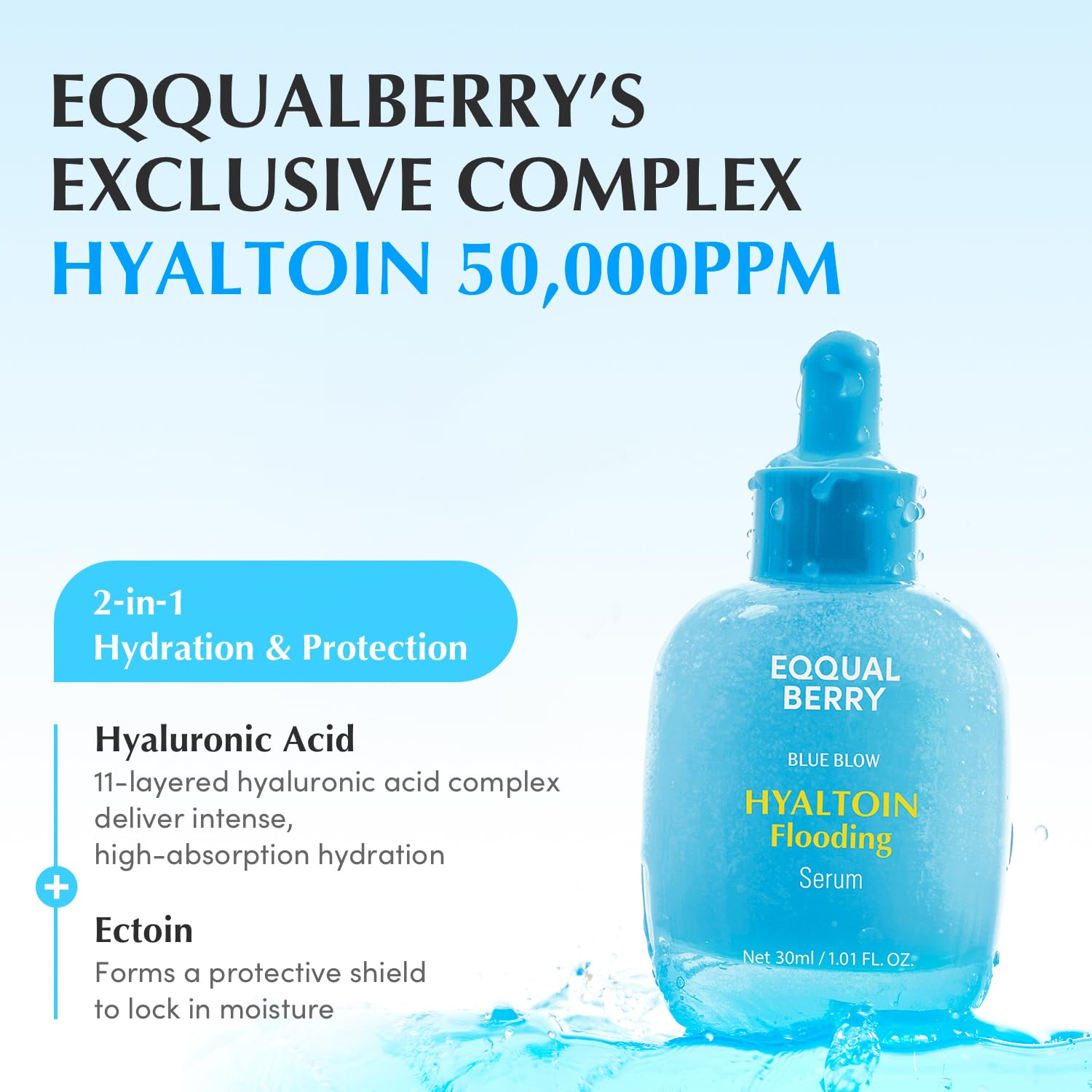 eqqualberry blue blow hyaltoin flooding serum 50,000 ppm exclusive ingredient complex