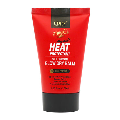 Ebin New York 24 Hour Tamer Heat Protectant Blow Dry Balm 37ml bottle on a clean background.