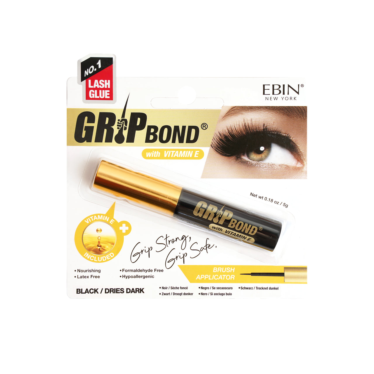 Ebin New York Grip Bond Lash Adhesive with Vitamin E Brush Applicator