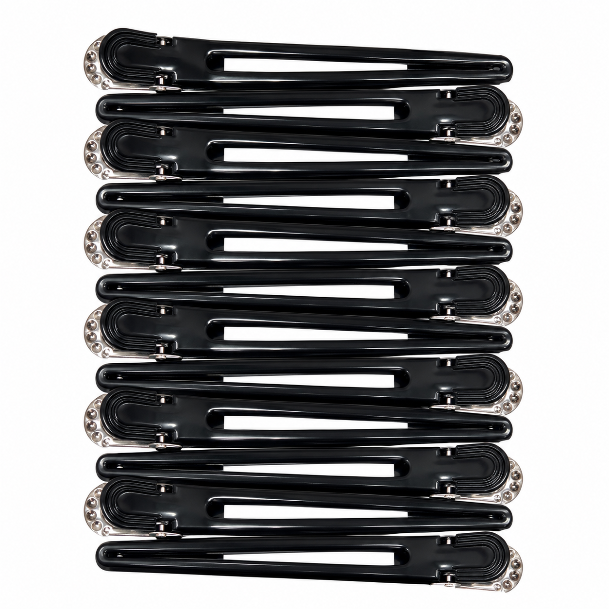 Fashion Style Professional Hair Clips 12 Pack black sectioning clips for hair styling, cutting, blow drying and salon use with strong grip and durable metal base.