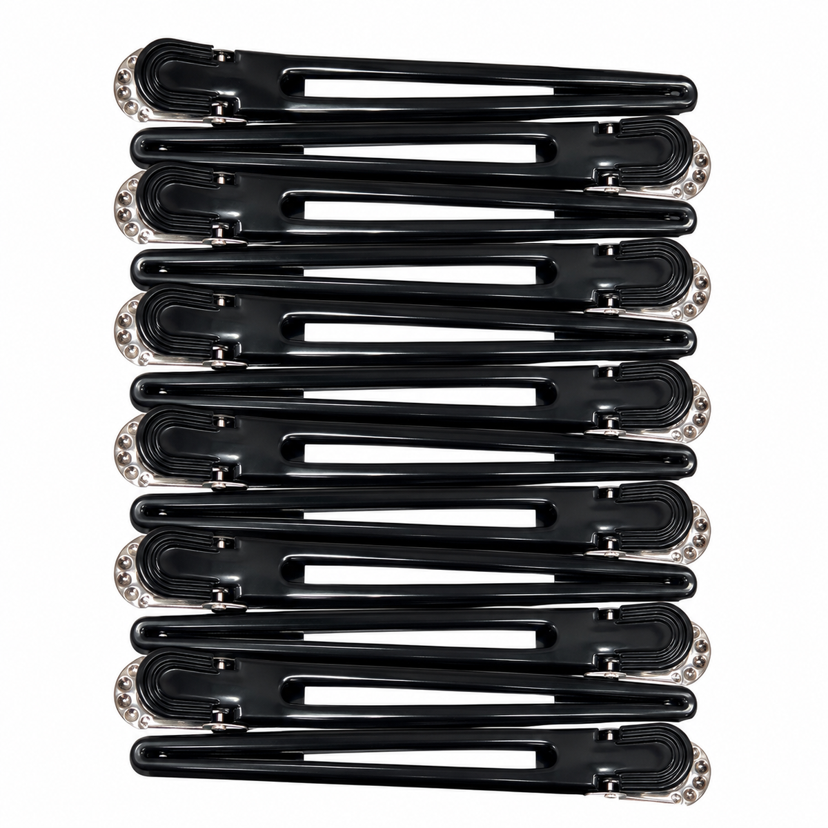 Fashion Style Professional Hair Clips 12 Pack black sectioning clips for hair styling, cutting, blow drying and salon use with strong grip and durable metal base.