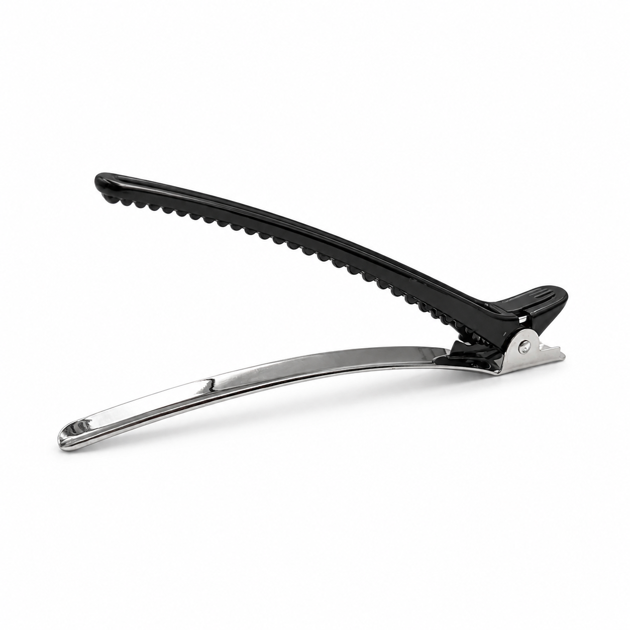 Fashion Style Professional Hair Clip with black ergonomic handle and stainless steel curved sectioning clip for precise hair styling, colouring and salon sectioning.