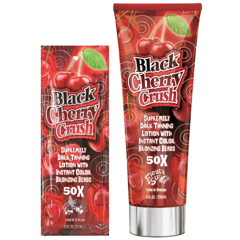 Fiesta Sun Black Cherry Crush 50X Dark Tanning Lotion available in 22ml sachet and 236ml tube at Kiyo Beauty