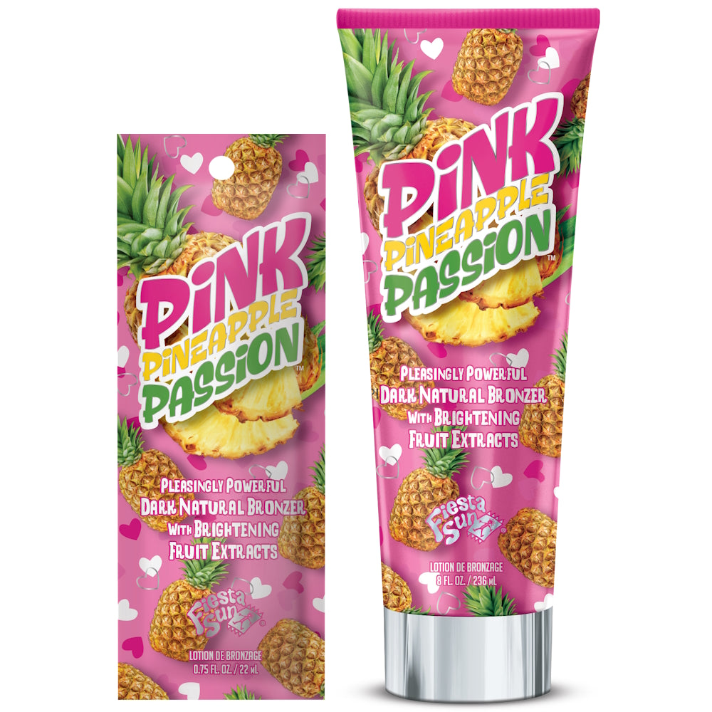 Fiesta Sun Pink Pineapple Passion Dark Natural Bronzer available in 22ml sachet and 236ml tube at Kiyo Beauty