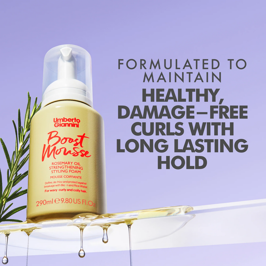 Umberto Giannini Strong Curls Boost Mousse Rosemary Oil Strengthening Styling Foam 290ml
