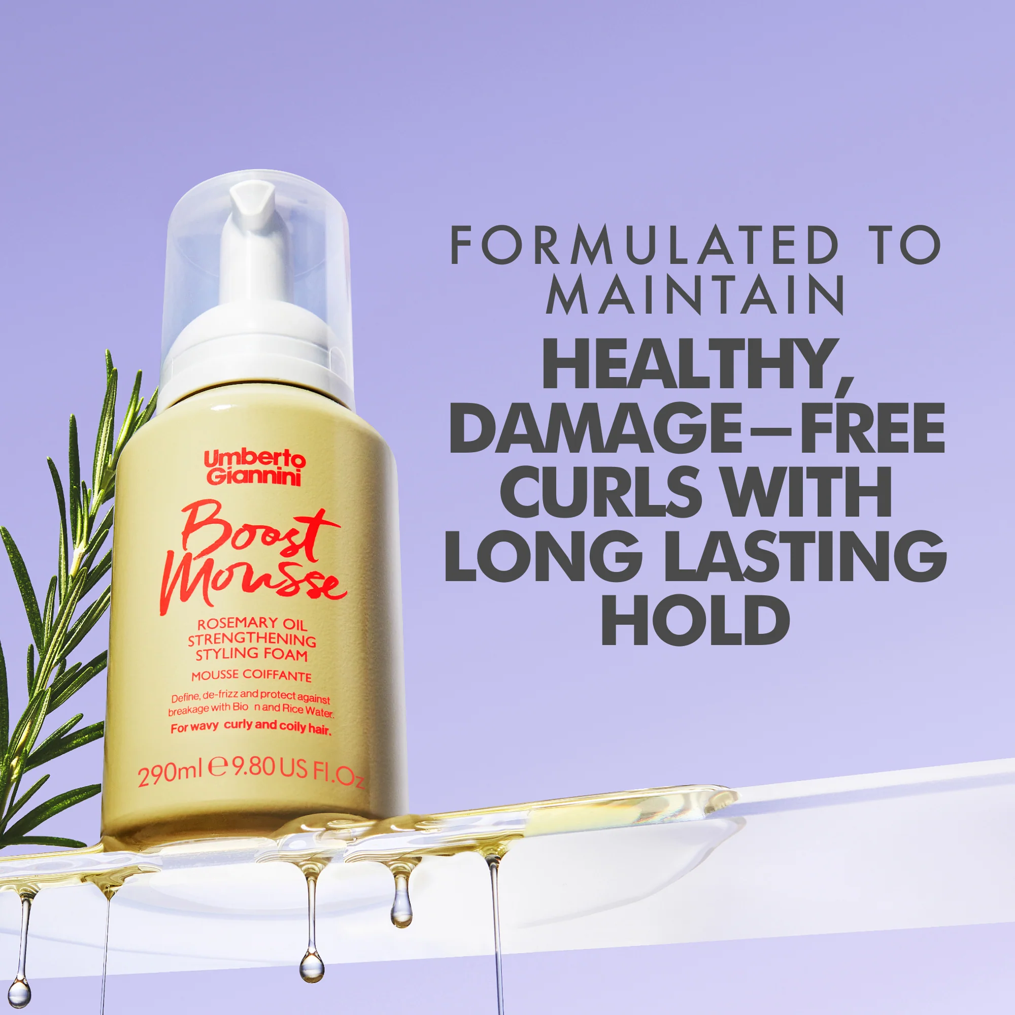 Umberto Giannini Strong Curls Boost Mousse Rosemary Oil Strengthening Styling Foam 290ml