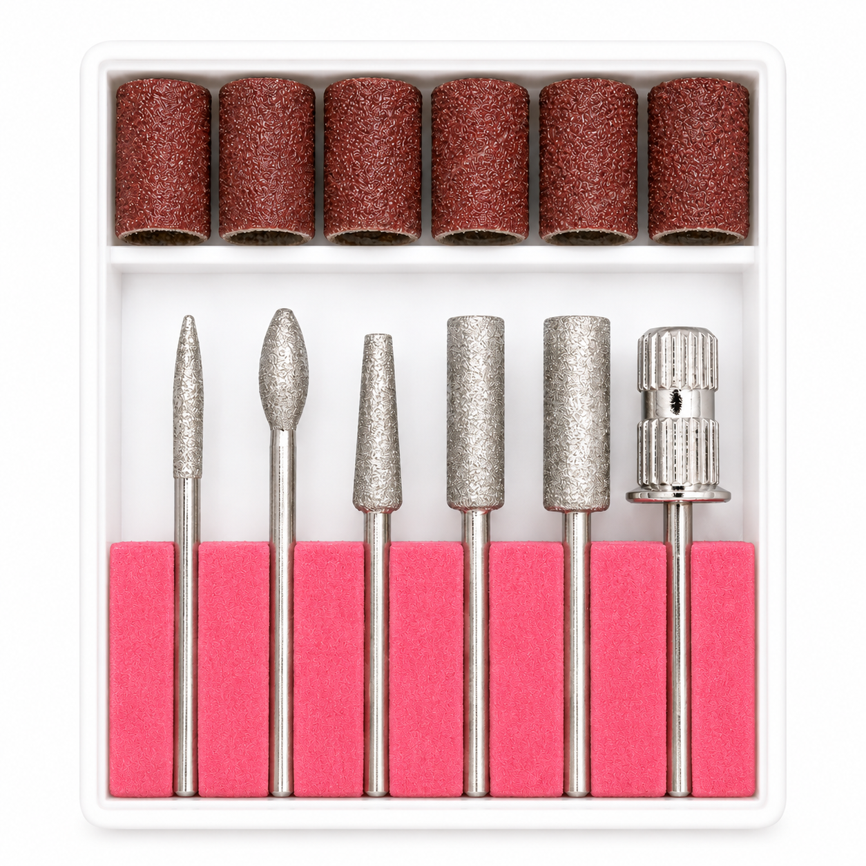 Forever Beautiful electric manicure kit accessories including diamond drill bits, sanding bands and mandrel for professional nail care