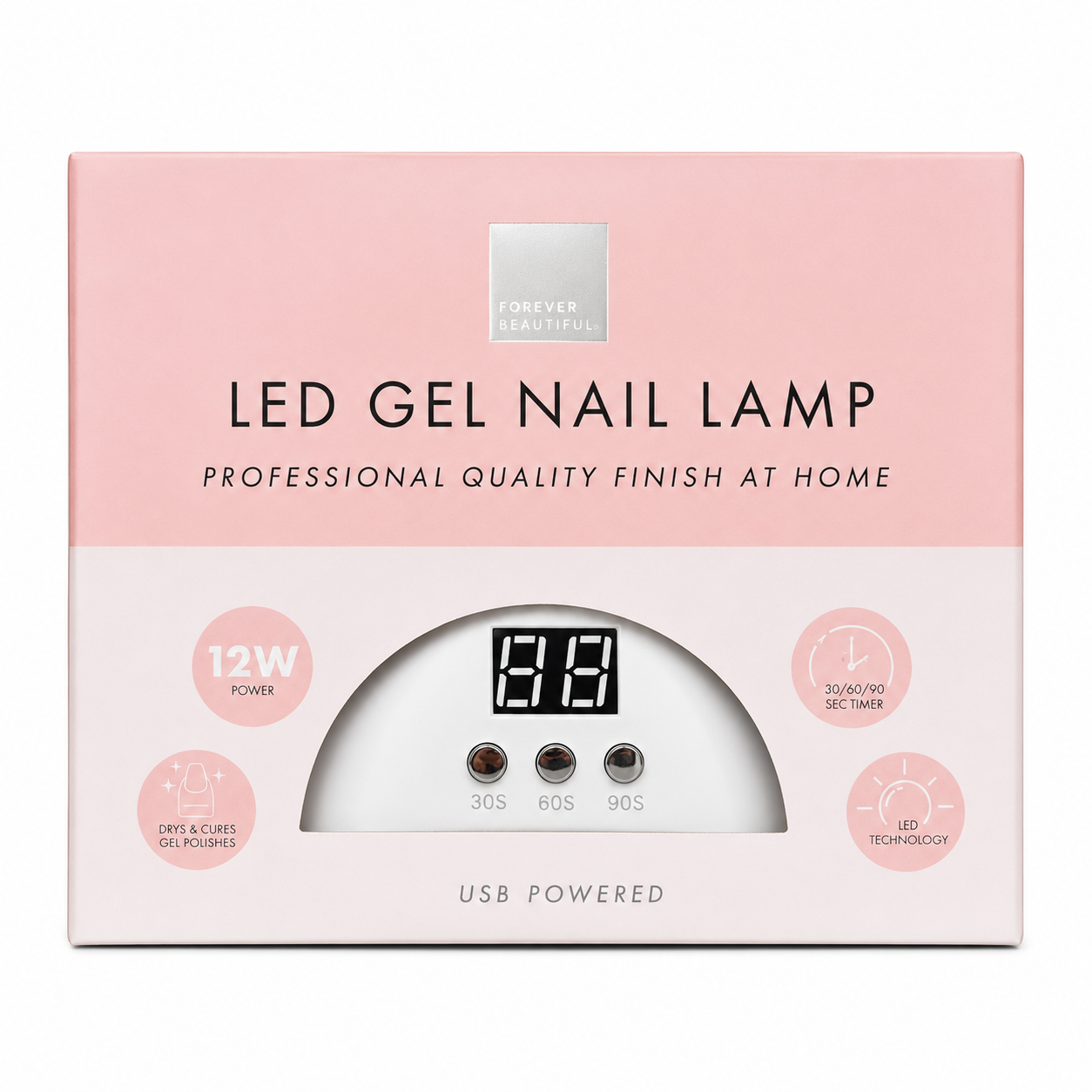 Forever Beautiful 12W LED gel nail lamp with 12 LED bulbs for fast, even curing of gel nail polish at home or in the salon