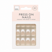 Forever Beautiful Press On Nails 12 Pack with natural nude base and glitter French tip design in retail packaging.