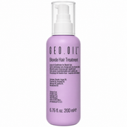     Front product image of GEO.OIL Blonde Hair Treatment 200ml, a leave-in conditioner for blonde hair in a lilac purple pump bottle with a white pump and clear cap. Formulated with keratin, argan oil, coconut oil, avocado oil, moringa oil, jojoba oil and macadamia oil, with silicone-free, paraben-free and sulphate-free formula.