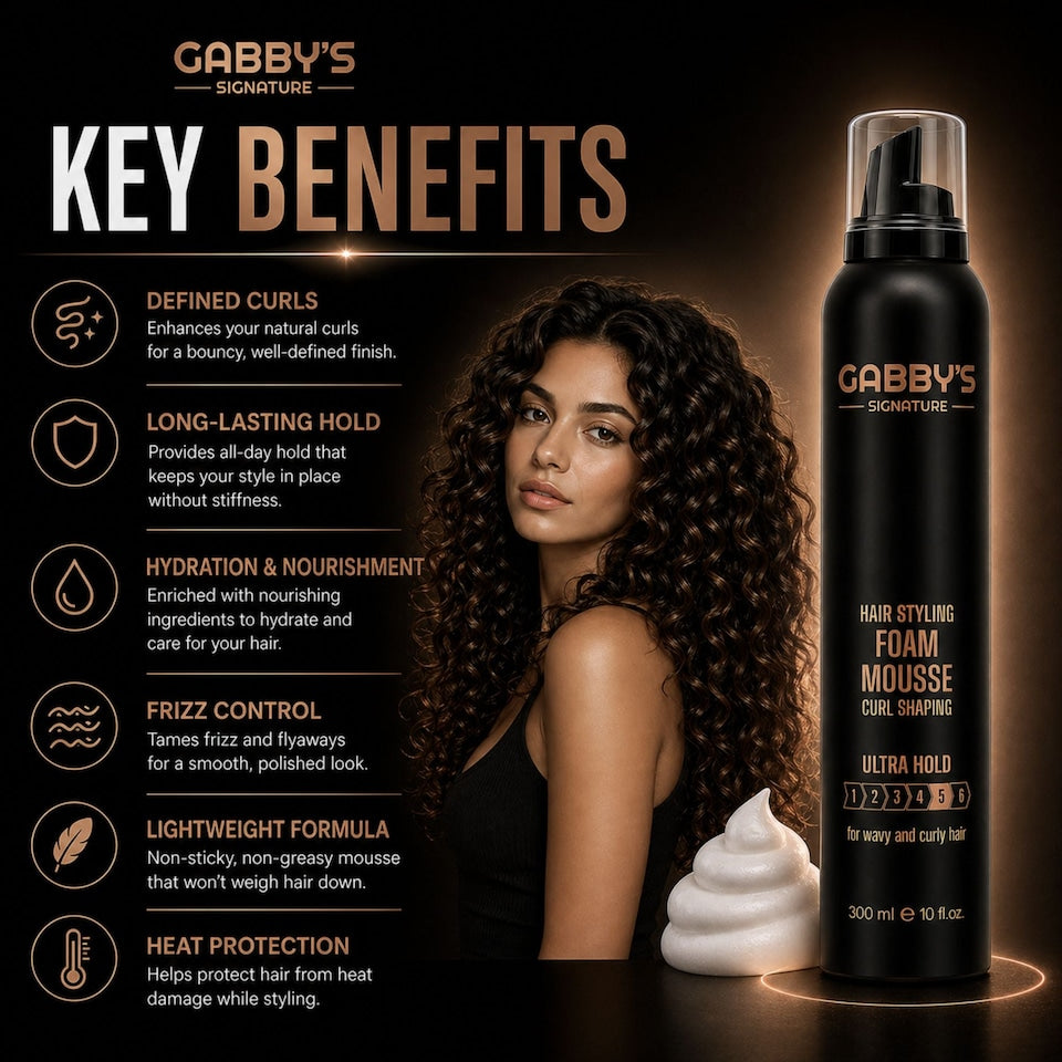 Gabby's Signature Hair Styling Foam Mousse Curl Shaping Ultra Hold 300ml