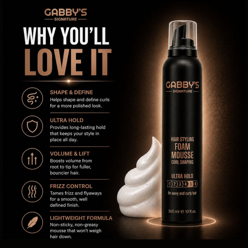 Gabby's Signature Hair Styling Foam Mousse Curl Shaping Ultra Hold 300ml