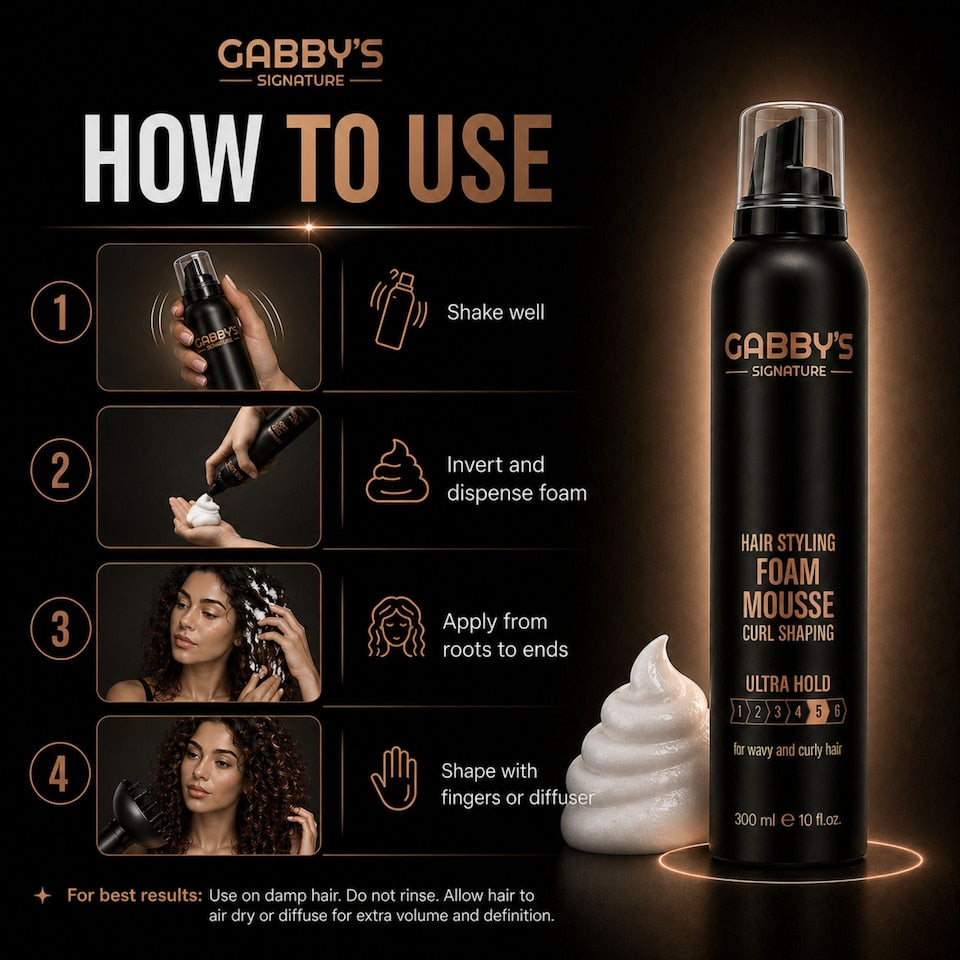 Gabby's Signature Hair Styling Foam Mousse Curl Shaping Ultra Hold 300ml