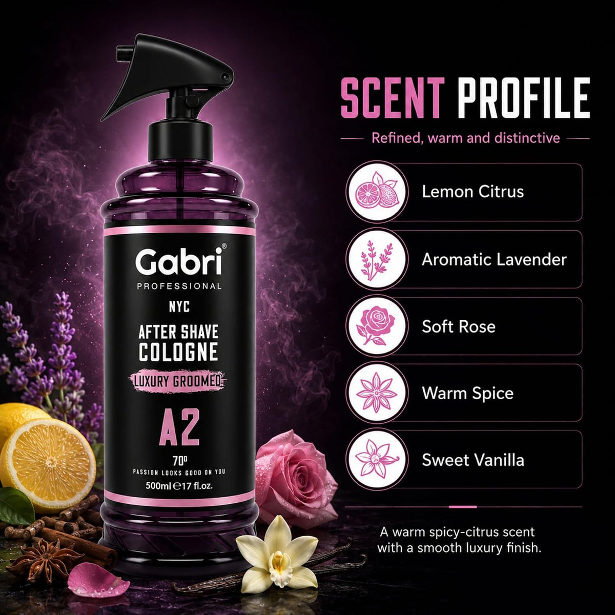 Gabri Professional A2 After Shave Cologne Luxury Groomed 500ml