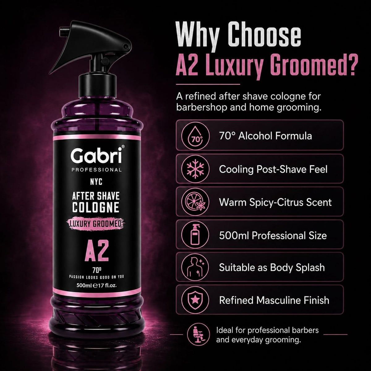 Gabri Professional A2 After Shave Cologne Luxury Groomed 500ml