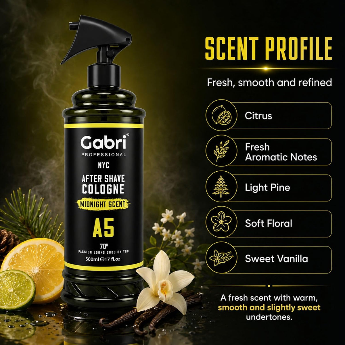 Gabri Professional A5 After Shave Cologne Midnight Scent 500ml