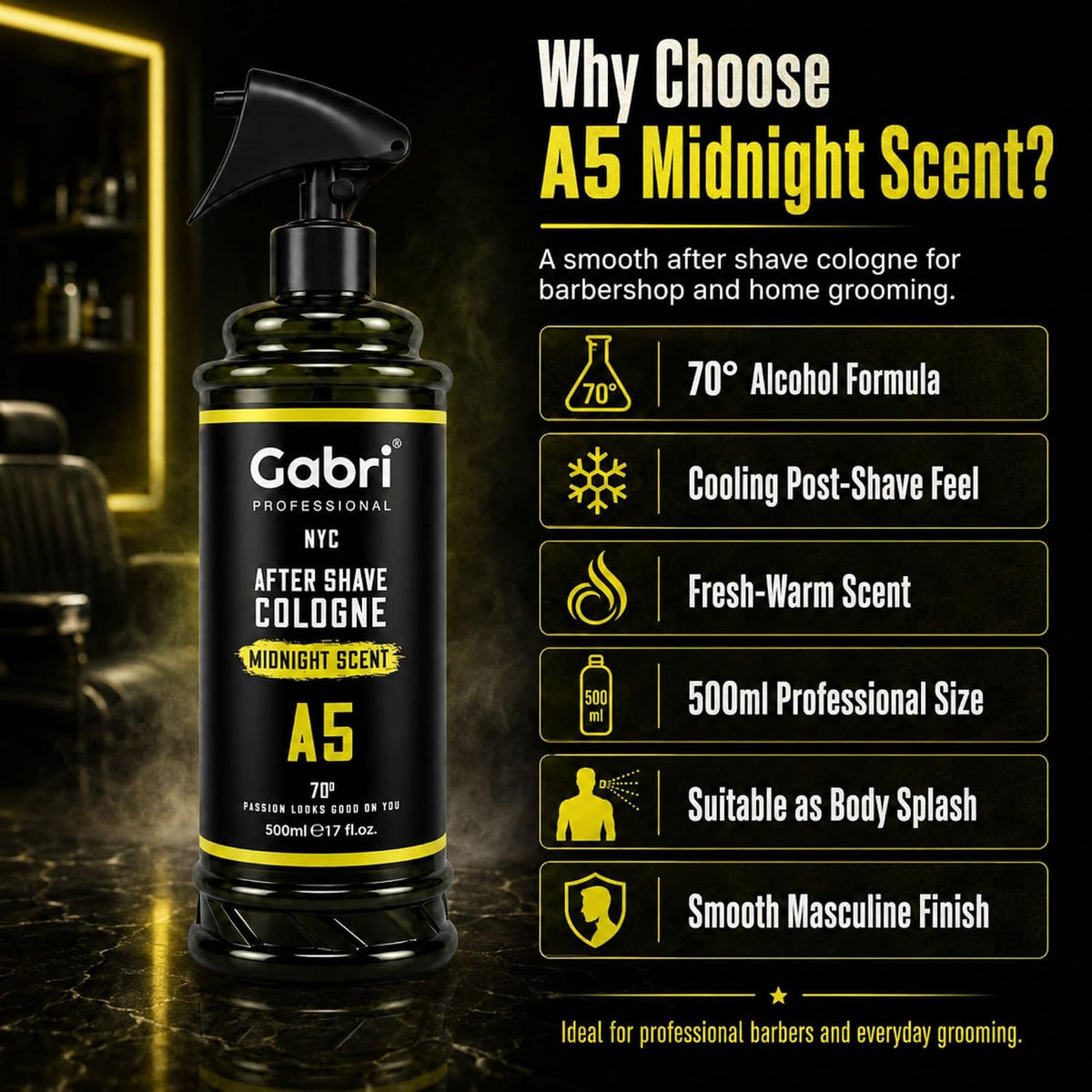 Gabri Professional A5 After Shave Cologne Midnight Scent 500ml