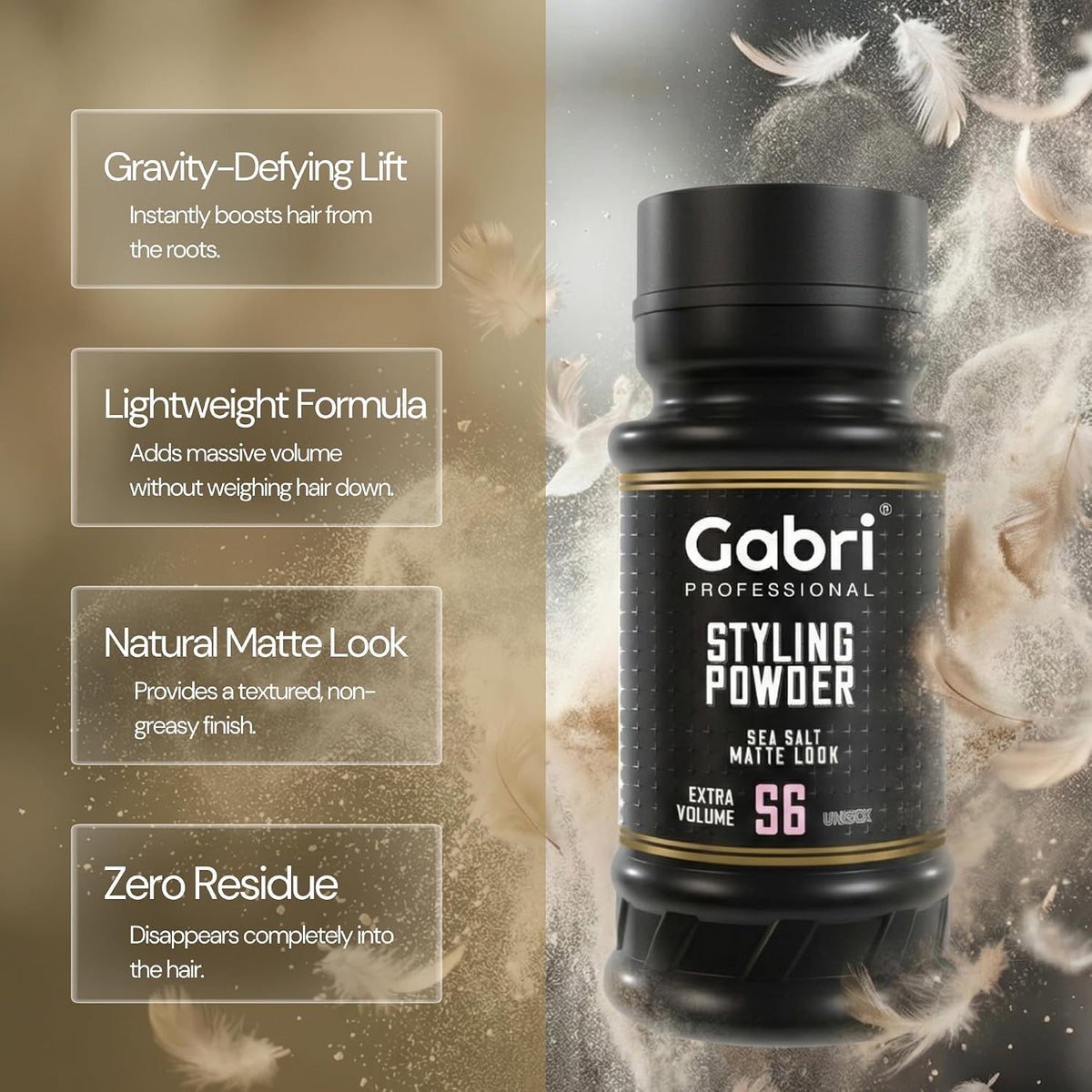 Gabri Professional Hair Styling Powder Sea Salt Matte Look S6 Extra Volume 21g