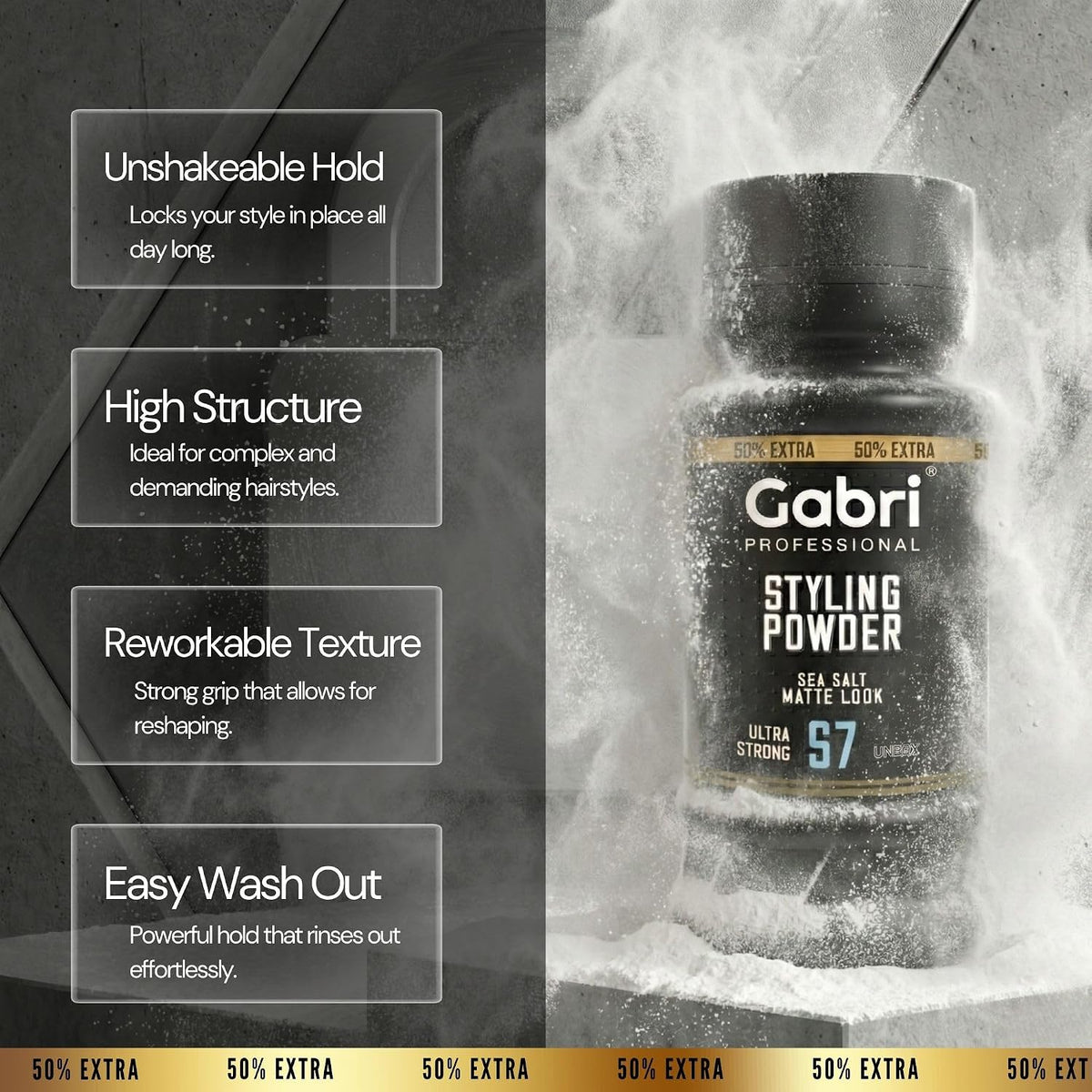 Gabri Professional Hair Styling Powder Sea Salt Matte Look S7 Ultra Strong 32g