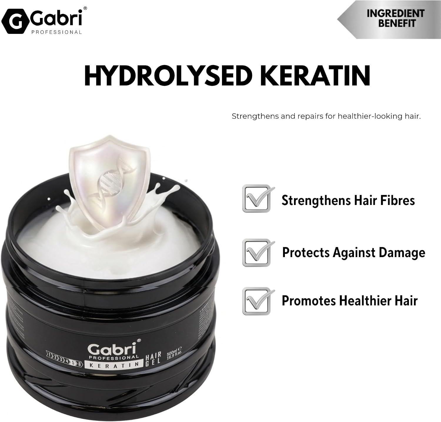 Gabri Professional Keratin Hair Gel with hydrolysed keratin to strengthen hair fibres and protect against damage