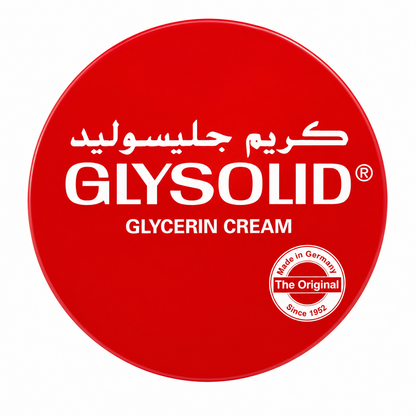 Glysolid Glycerin Cream Arabic packaging – original German moisturizing cream with glycerin for dry skin, providing deep hydration, protection and skin softening.
