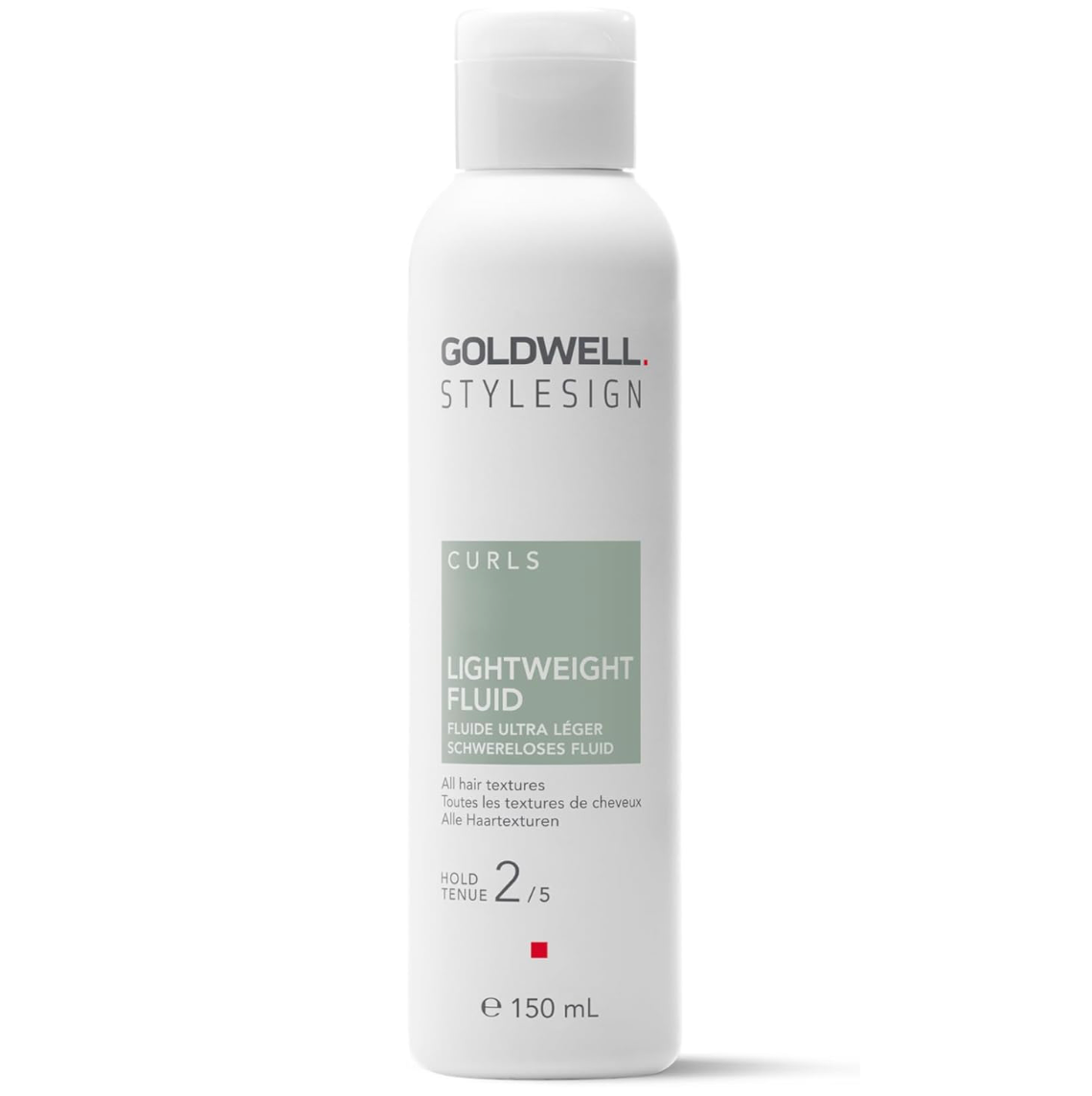 Goldwell StyleSign Curls Lightweight Fluid 150ml for all hair textures, providing lightweight curl definition, heat protection and flexible hold on a white background.