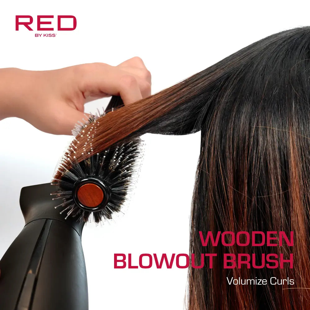 Red By Kiss Blow Dryer Friendly Wooden Blowout Brush