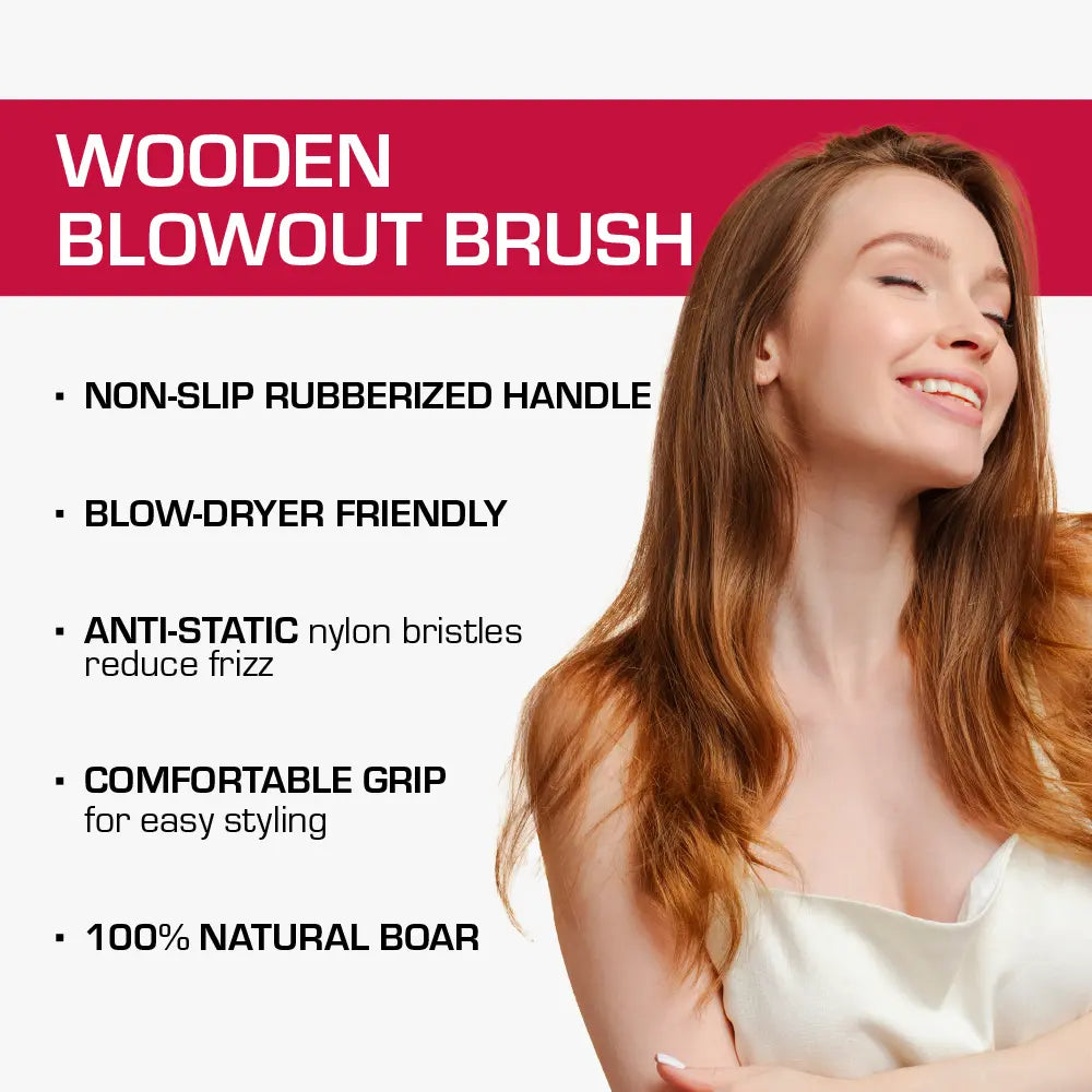 Red By Kiss Blow Dryer Friendly Wooden Blowout Brush