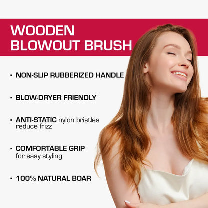 Red By Kiss Blow Dryer Friendly Wooden Blowout Brush