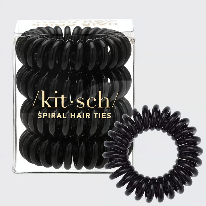 Kitsch Spiral Hair Ties 4 Pc - Black