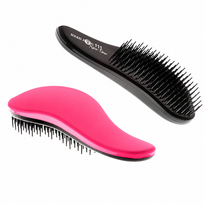 Head Jog 111 Mane-Tamer Professional Detangle Brush in Candy Pink with flexible detangling bristles and rear brush view