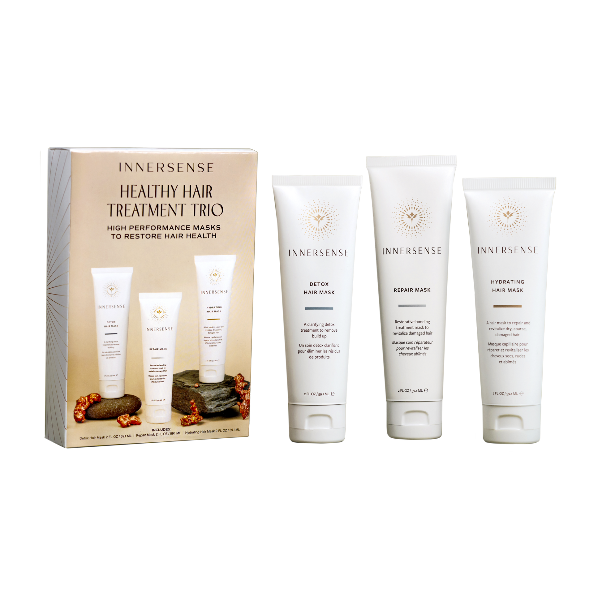 Innersense Healthy Hair Treatment Trio with packaging on a white background