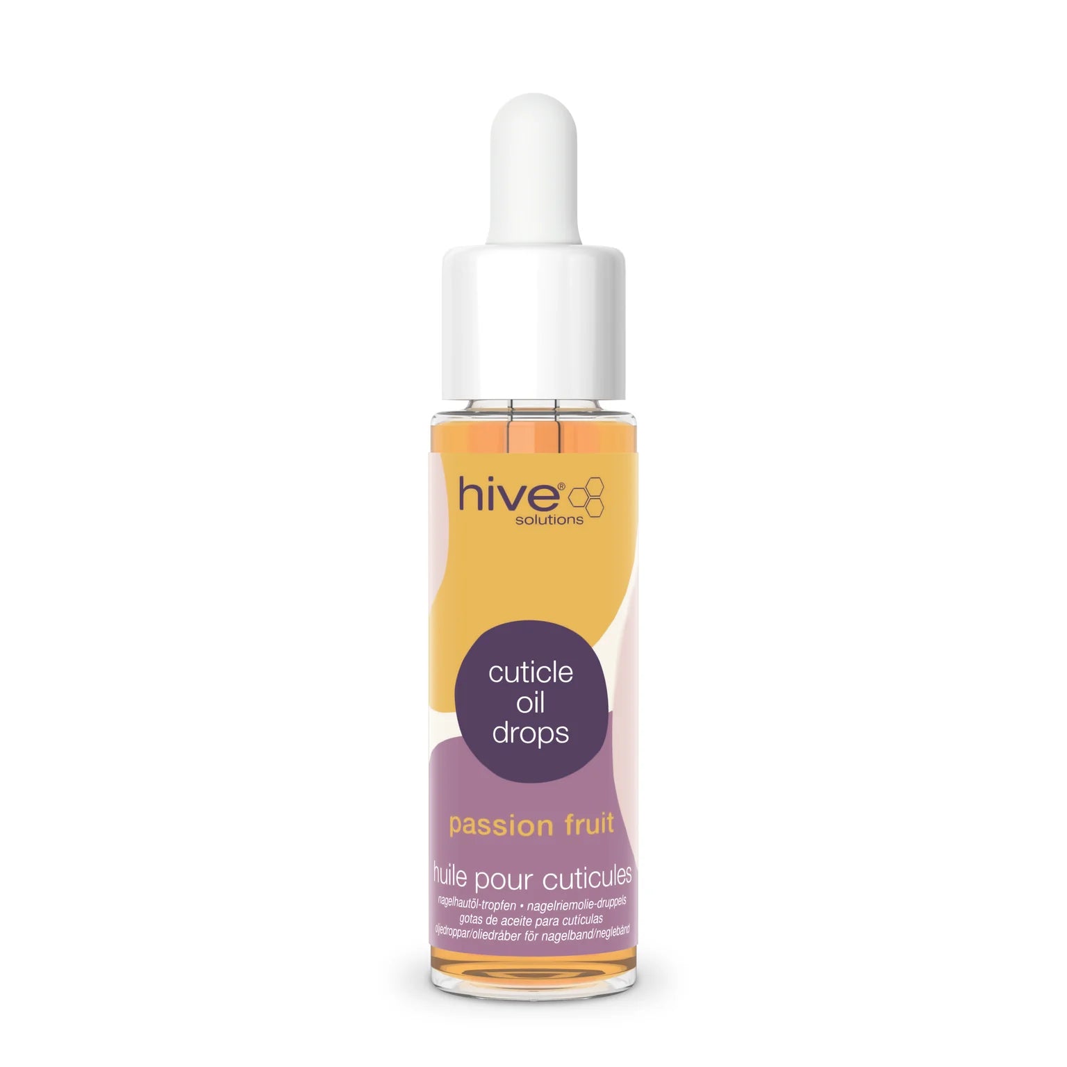 Hive Solutions Passion Fruit Cuticle Oil Drops 30ml moisturising nail and cuticle oil with a tropical passion fruit fragrance to soften dry cuticles, nourish nails and enhance manicure aftercare.
