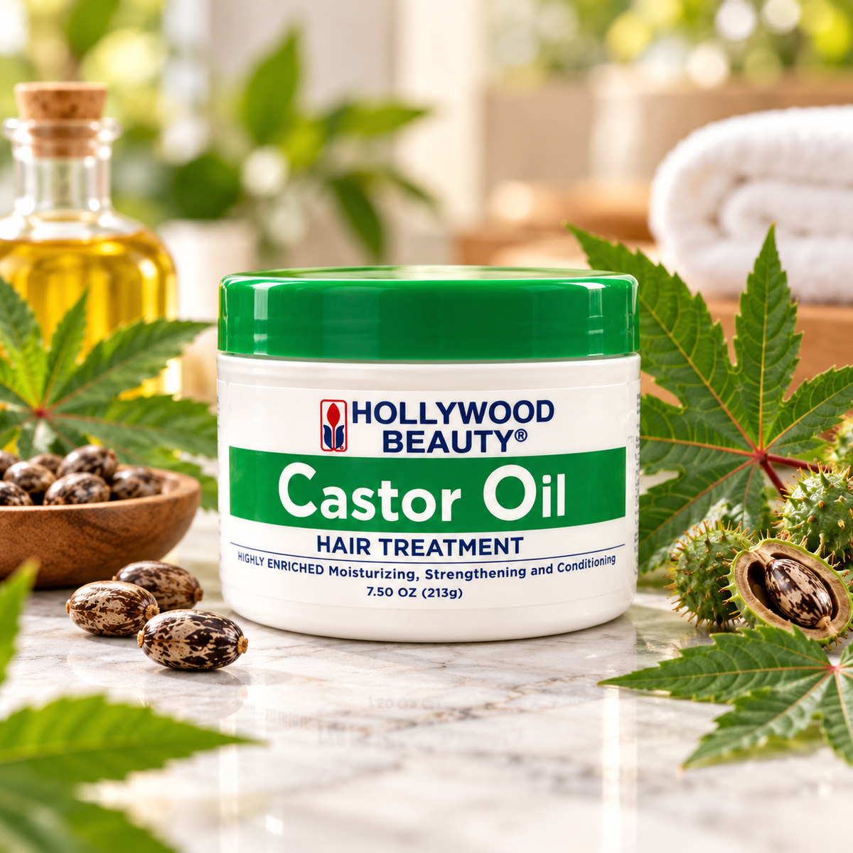 Hollywood Beauty Castor Oil Hair Treatment 7.5oz enriched with castor oil jojoba oil cocoa butter aloe vera and vitamin E for dry hair and scalp