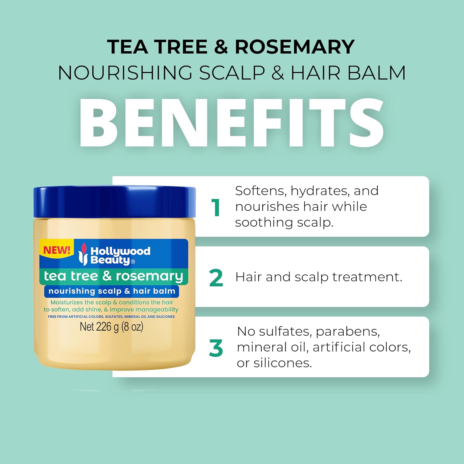 Hollywood Beauty Tea Tree & Rosemary Nourishing Scalp & Hair Balm 8oz benefits for hair and scalp