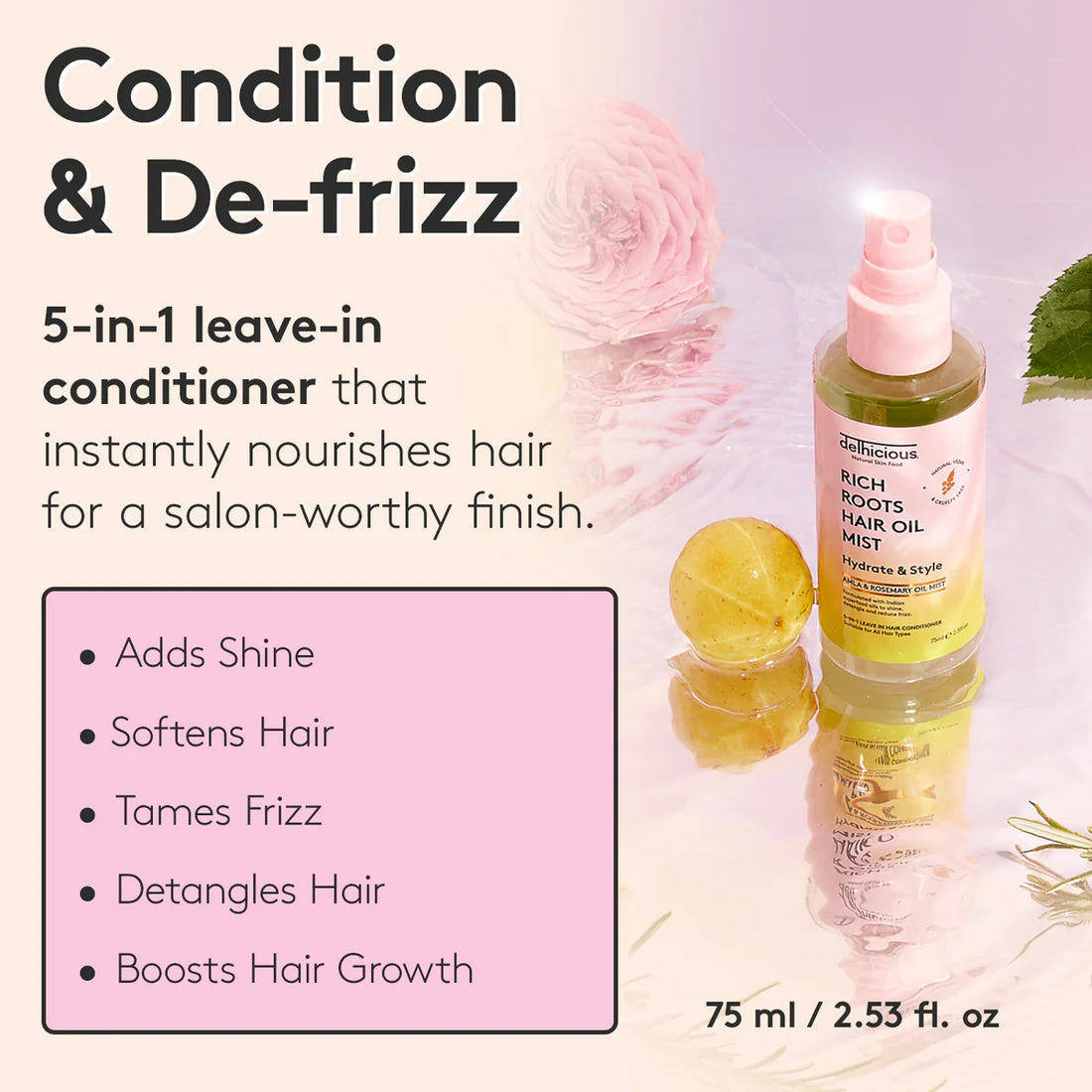 Delhicious Rich Roots 5-in-1 Hair Oil Mist Leave-in Conditioner 75ml
