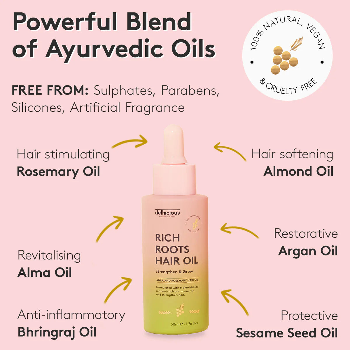 Delhicious Rich Roots Amla &amp; Rosemary Hair Oil - 50ml