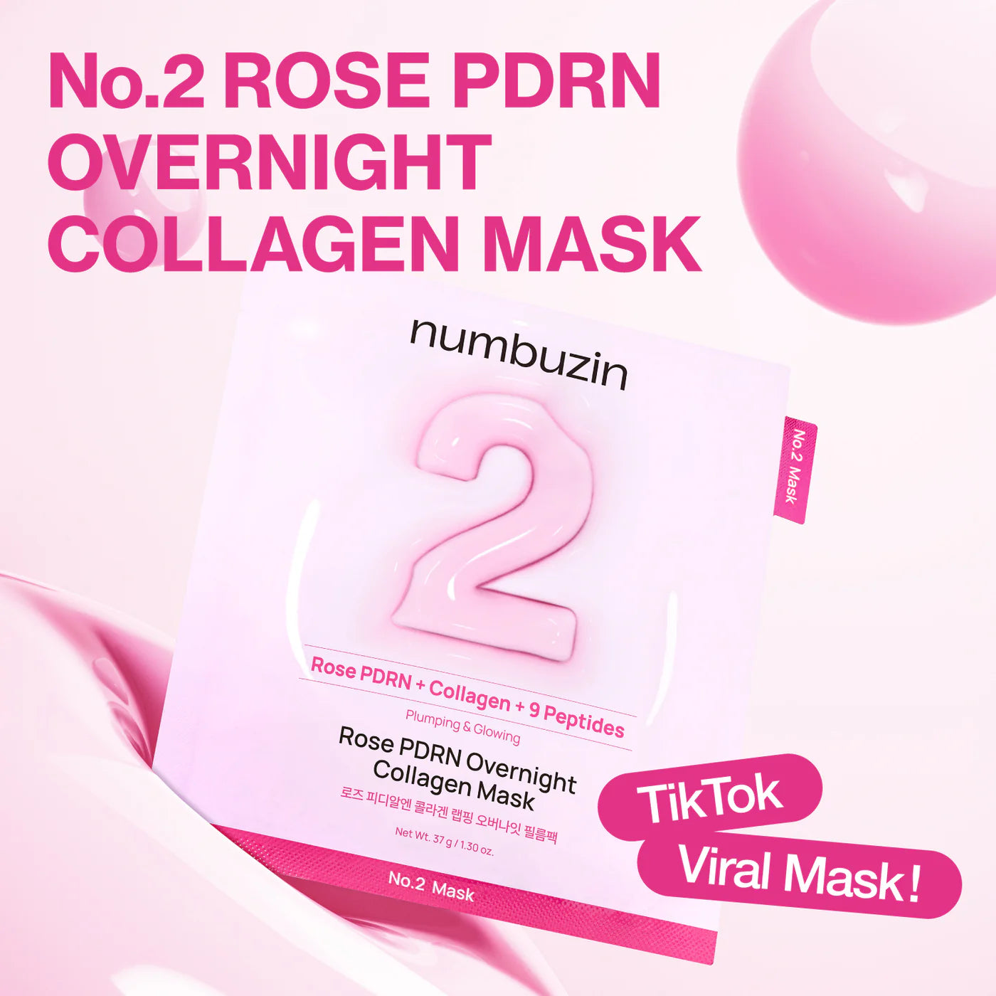 Numbuzin No.2 Rose PDRN Overnight Collagen Mask 1pc