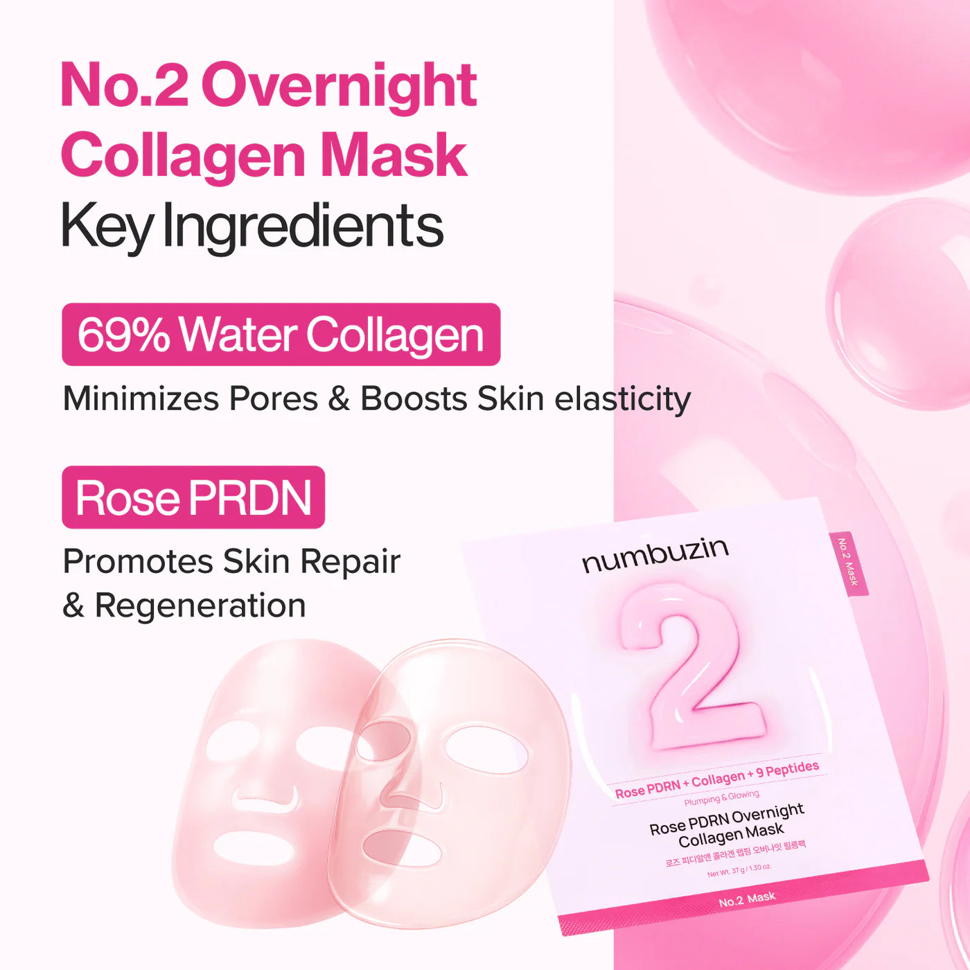 Numbuzin No.2 Rose PDRN Overnight Collagen Mask 1pc